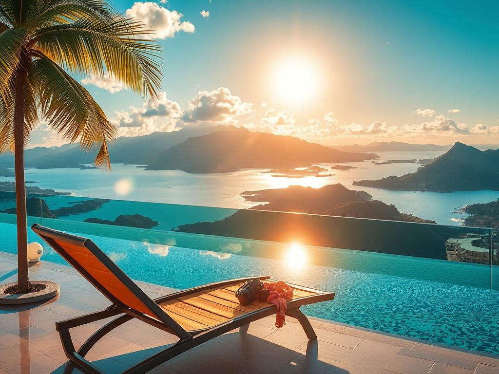 A breathtaking travel destination, such as a tropical beach or