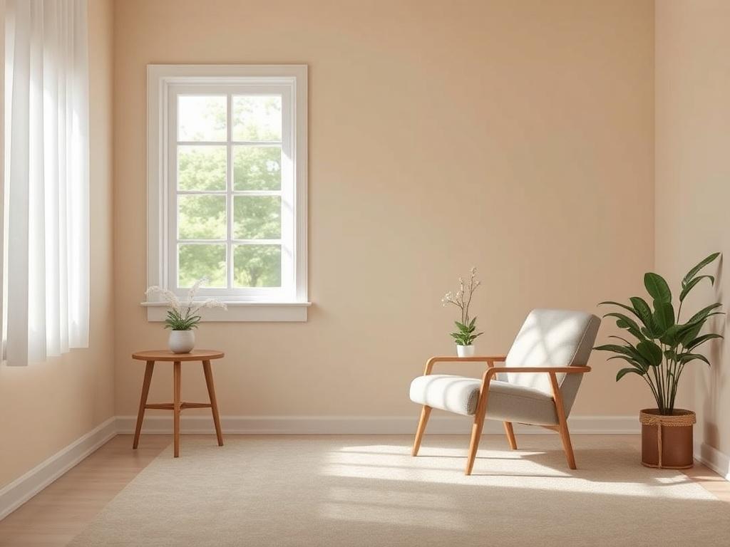 A serene and inviting counseling room with soft, natural lighting,