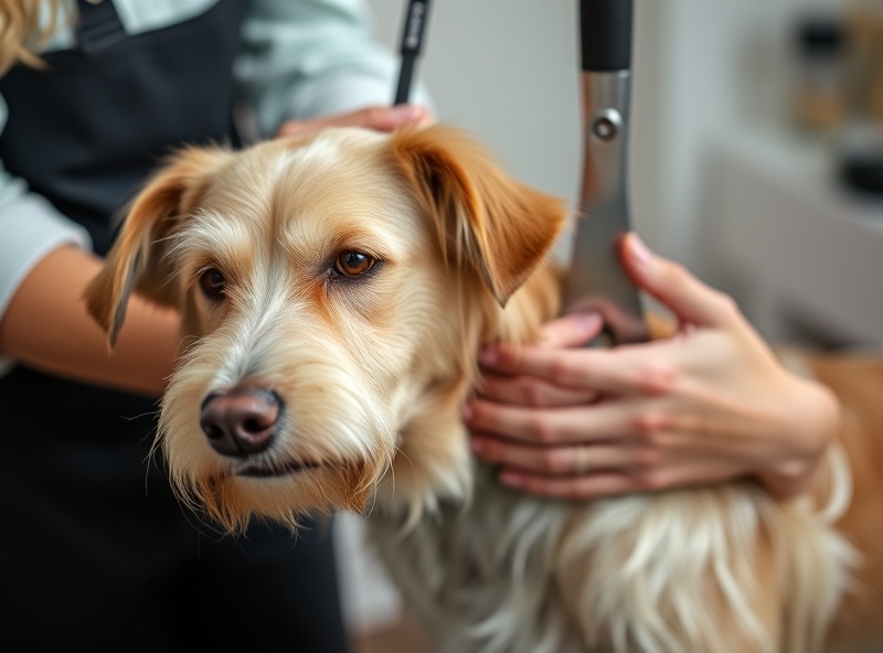 Compassionate groomer working with a dog