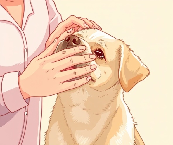 Groomer's hands gently observing dog with care