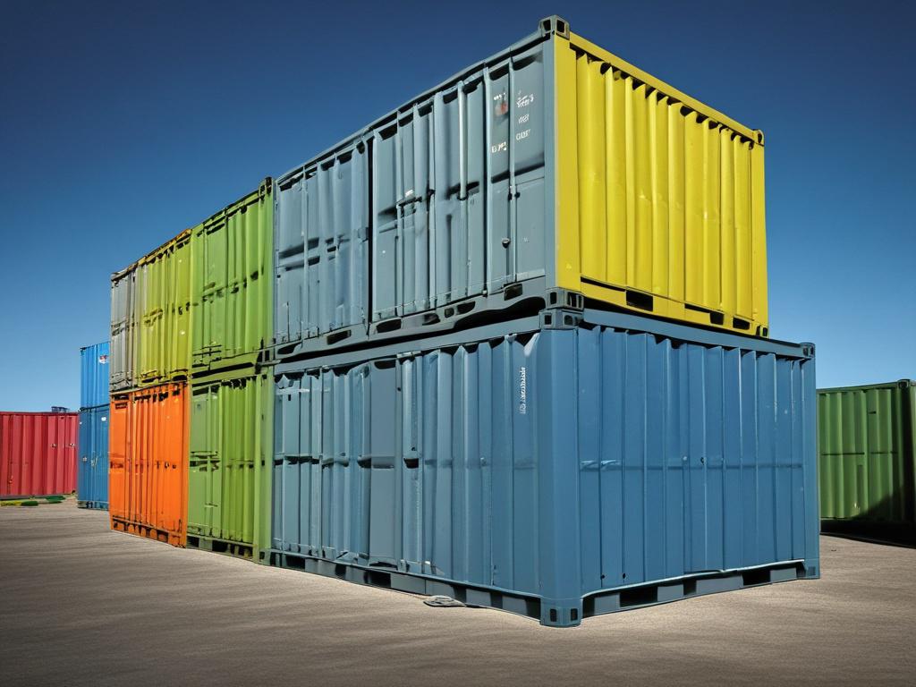Realistic, high resolution image of a vibrant shipping container in
