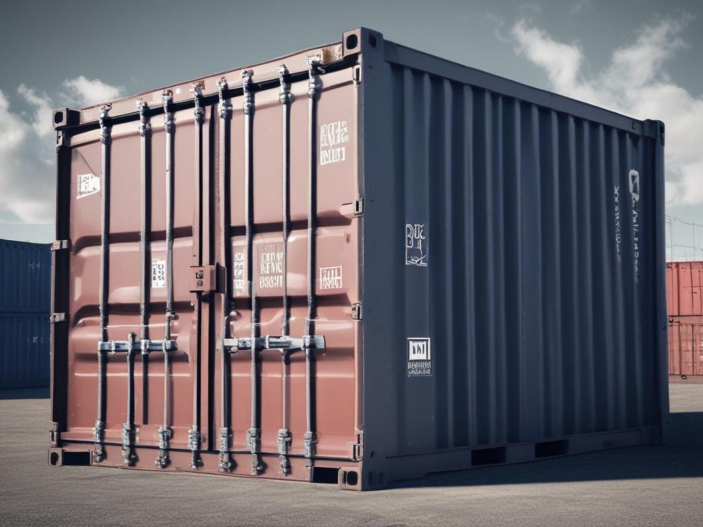 A realistic high-resolution photo of a 40ft standard shipping container in a cool-toned environment. The container should be prominently displayed, showcasing its vibrant red color. The background should feature soft gray tones to create contrast, while maintaining a clean and simple composition. The image should evoke feelings of reliability and professionalism, with the container appearing sturdy and well-maintained.