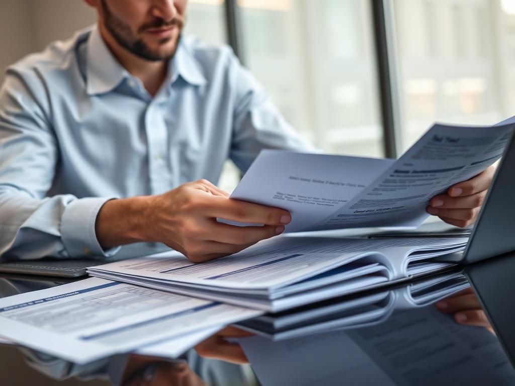 A hyper realistic close up of a financial consultant reviewing