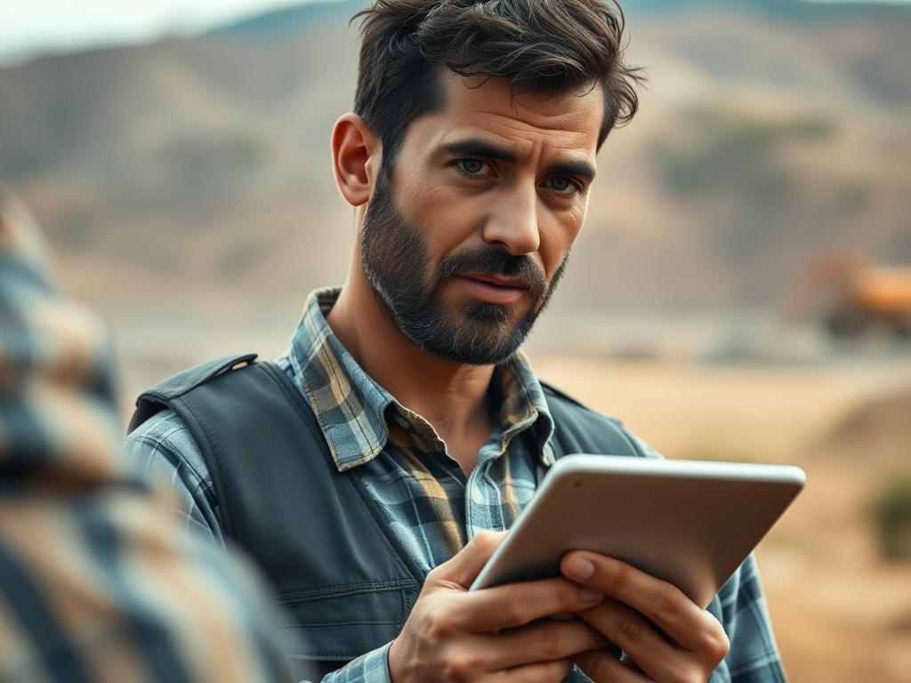 A close up shot of a mining consultant engaging with