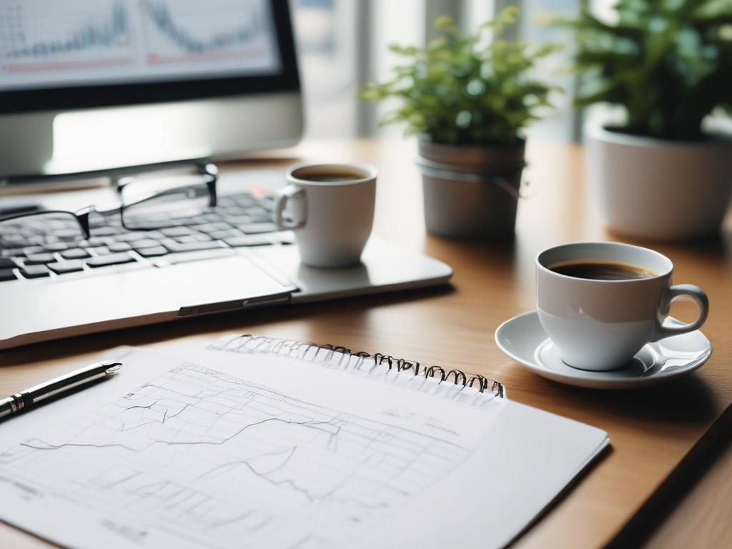 A close up shot of a modern office desk with