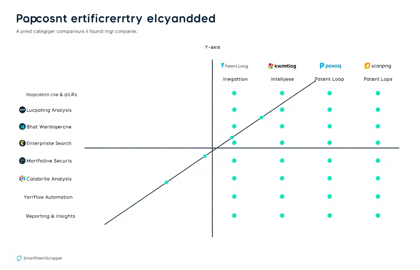 AI Foundry comparative matrix showing innovation capabilities across Scrapingdog, KWINTELY Intelligence GmbH, Patent Loop, and poxoq with data extraction, patent analysis, AI intelligence, APIs, enterprise search, IP management, portfolio analysis, collaboration, automation, and reporting categories