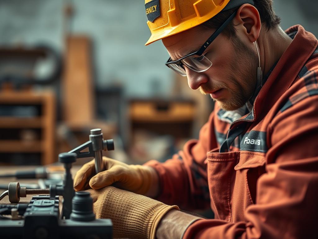 A focused close up shot of a skilled tradesperson working