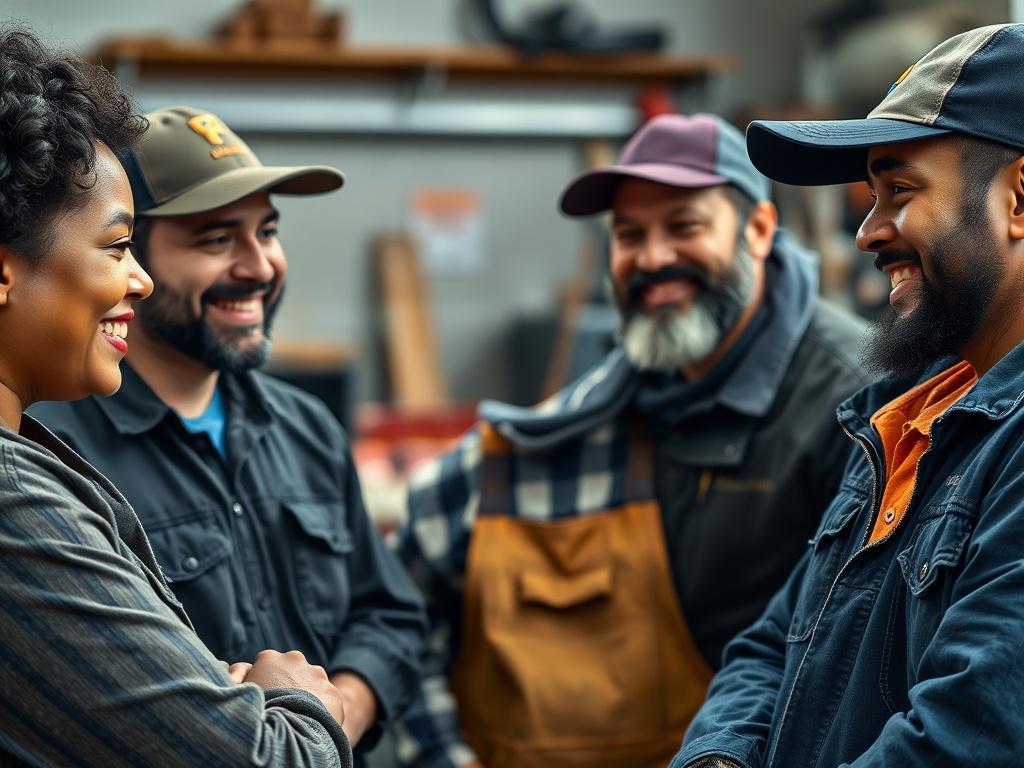 A close up shot of a group of diverse tradespeople