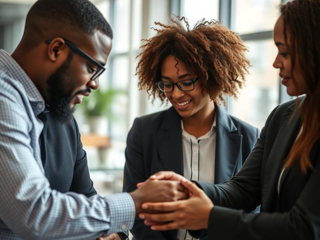 A close up shot of a professional team collaborating in