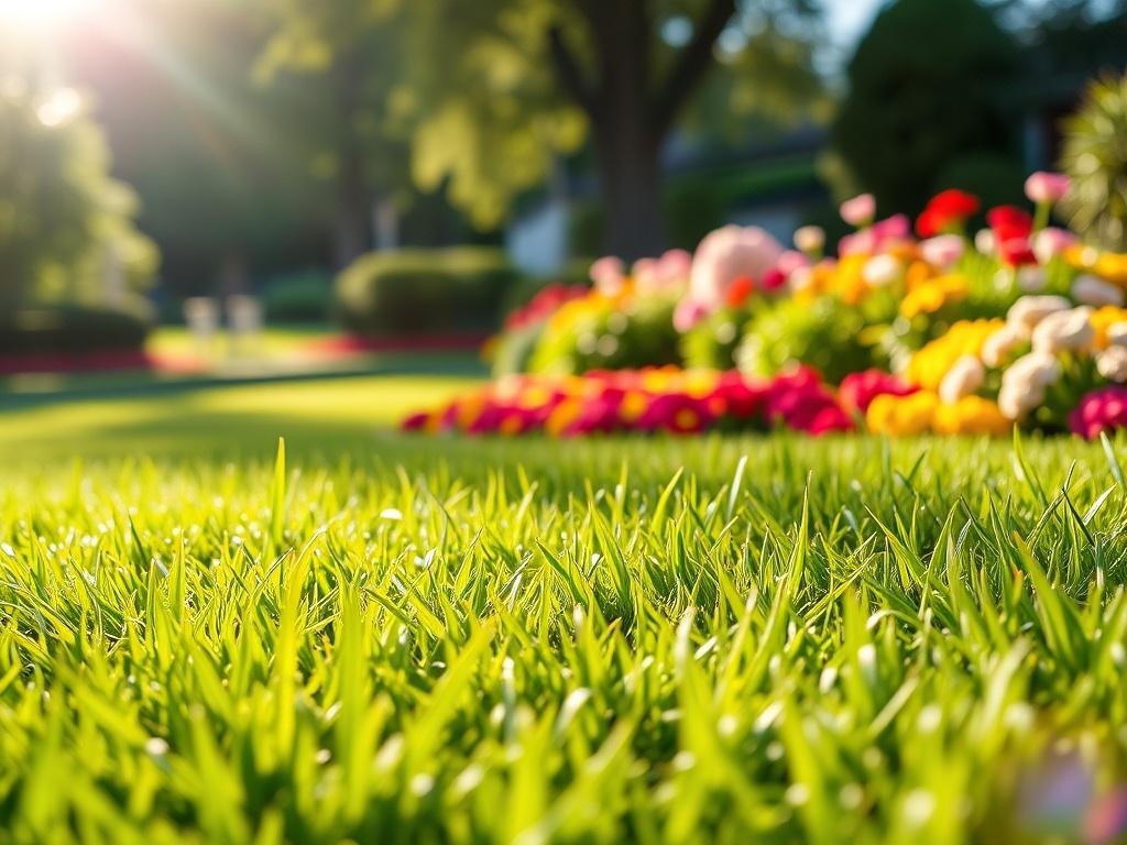 A close up shot of a beautifully manicured lawn with