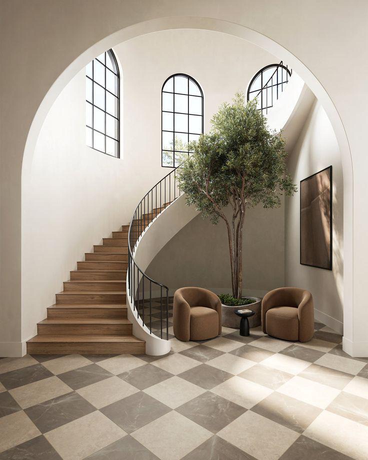 leona 24x24 checkerboard matte porcelain tile in marfil and amani bronze.jpeg