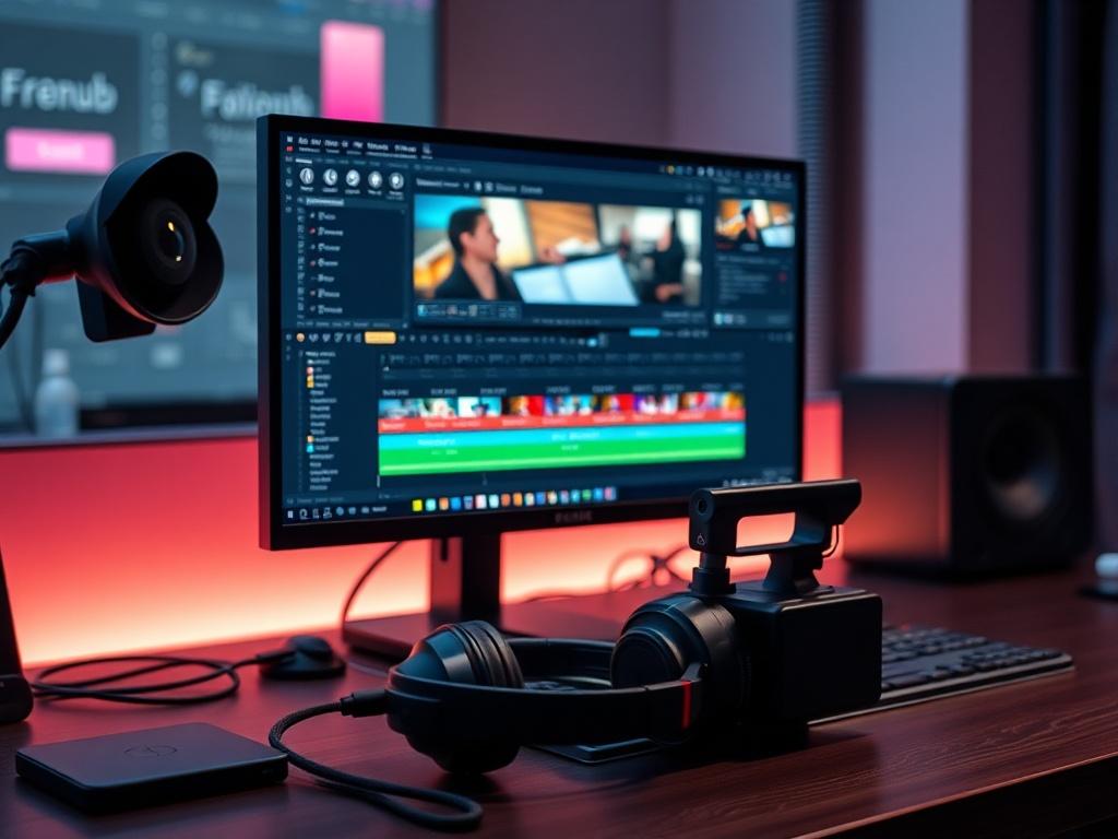 A close up shot of a modern video editing workstation