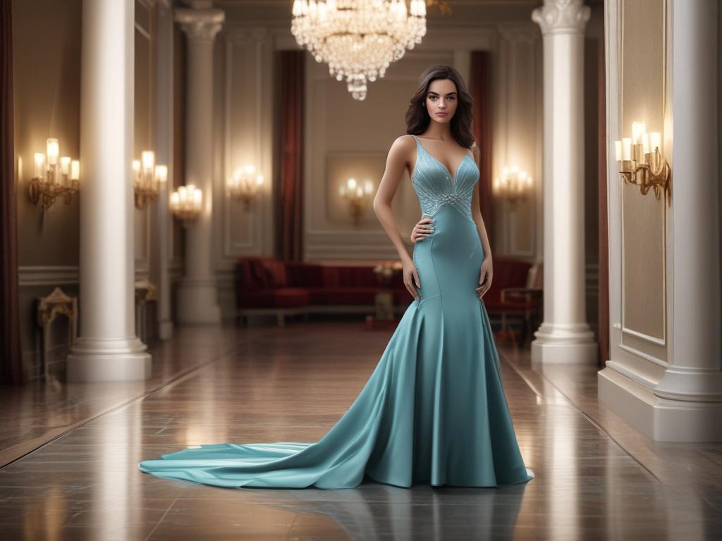 A beautiful, elegant escort in a luxurious setting, wearing a