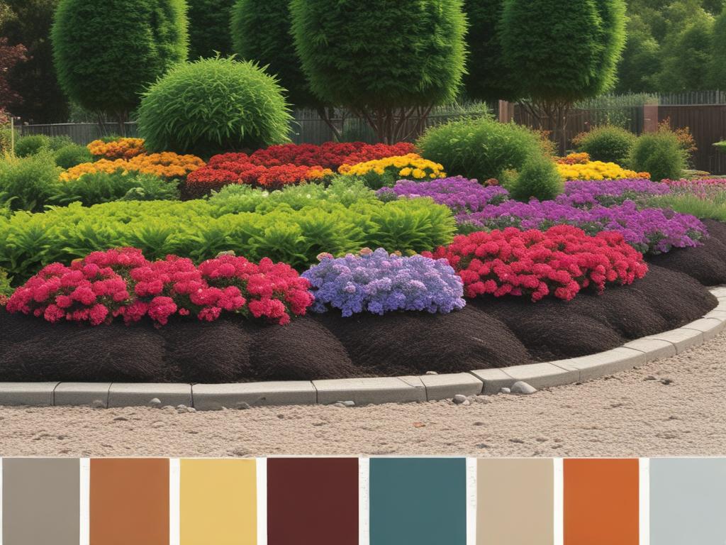 mulch application, garden beds, landscaping, vibrant flowers