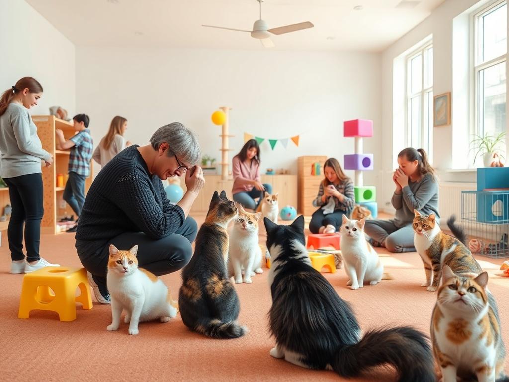 A realistic high resolution of a cat socialization workshop in