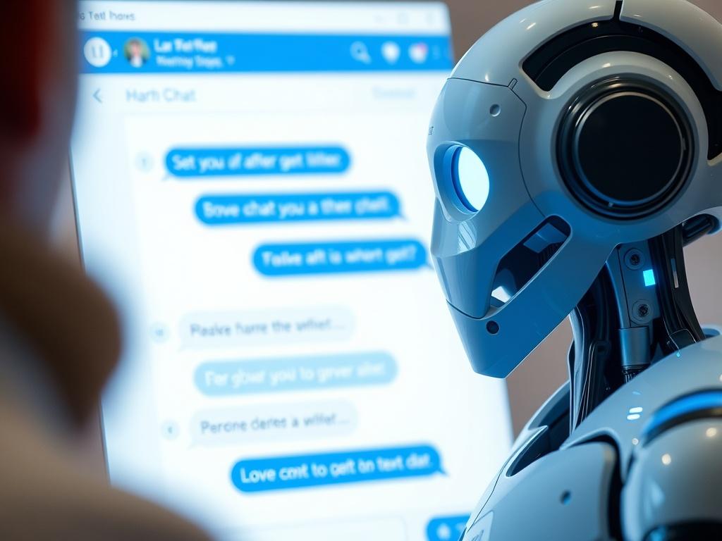 A hyper-realistic close-up of a digital chat interface showcasing an AI chatbot engaging with a customer, featuring a clean layout with blue and white design elements. The background should subtly highlight the interaction without distractions, focusing on the chatbot's responsiveness.
