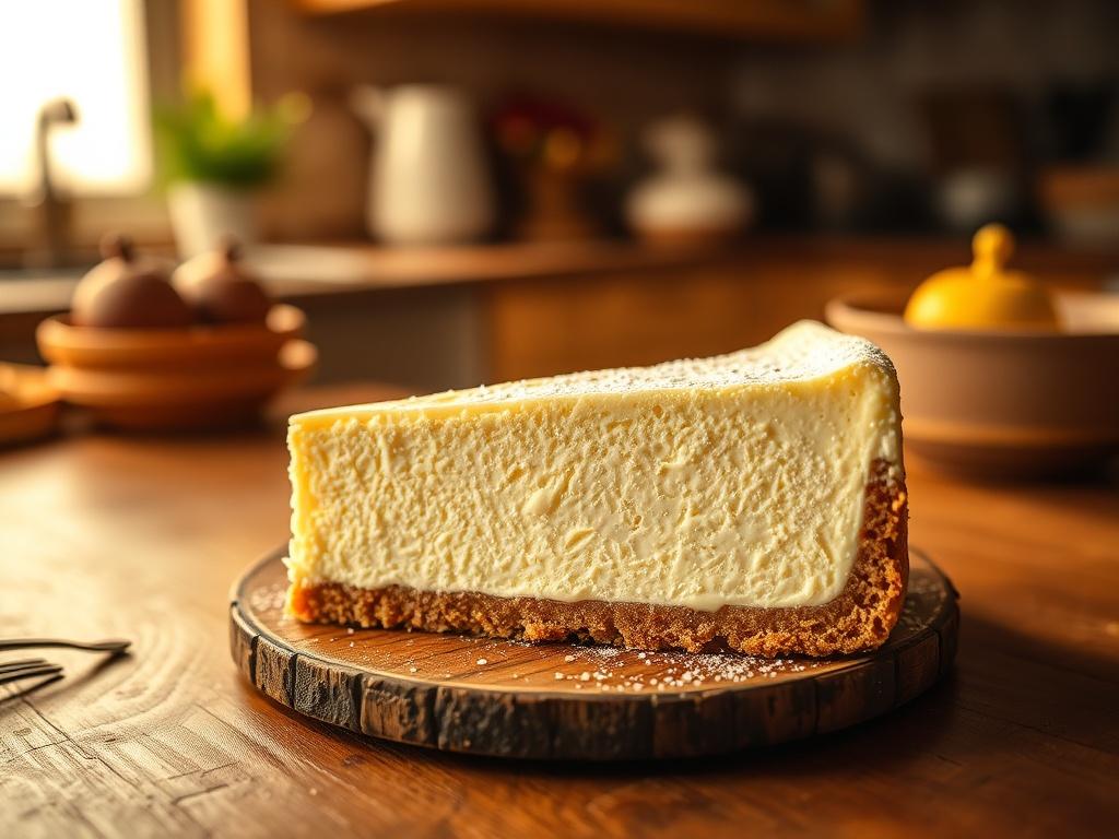A beautifully presented slice of Classic New York Cheesecake on
