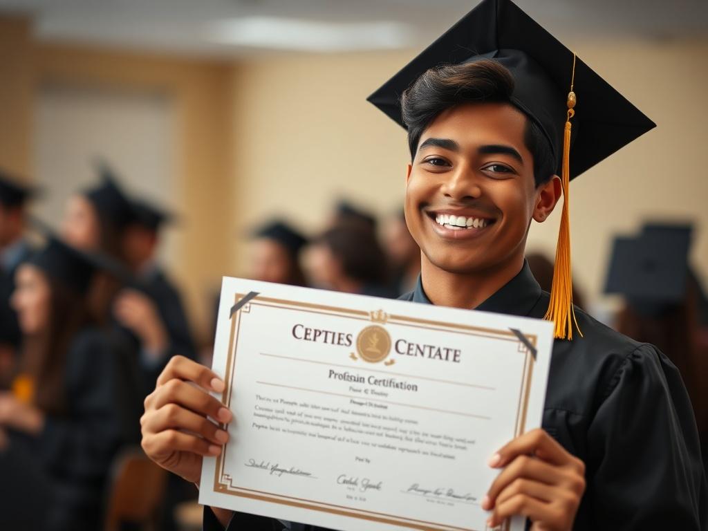 A close up image of a proud graduate holding their