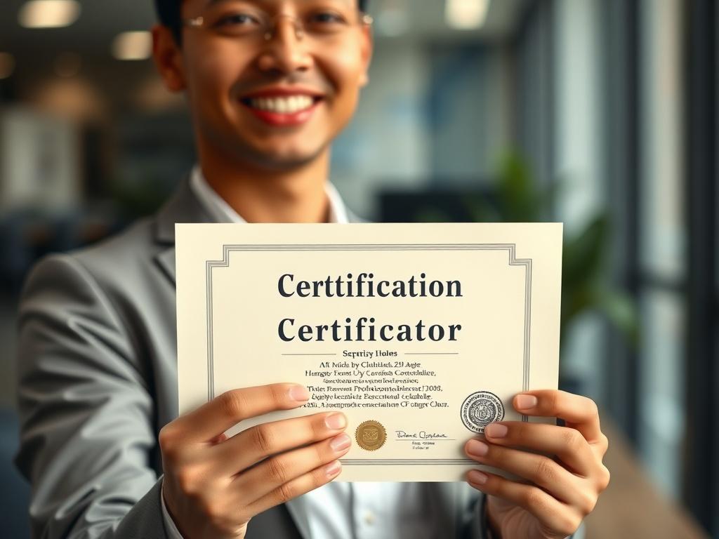 A close up shot of a professional holding a certification