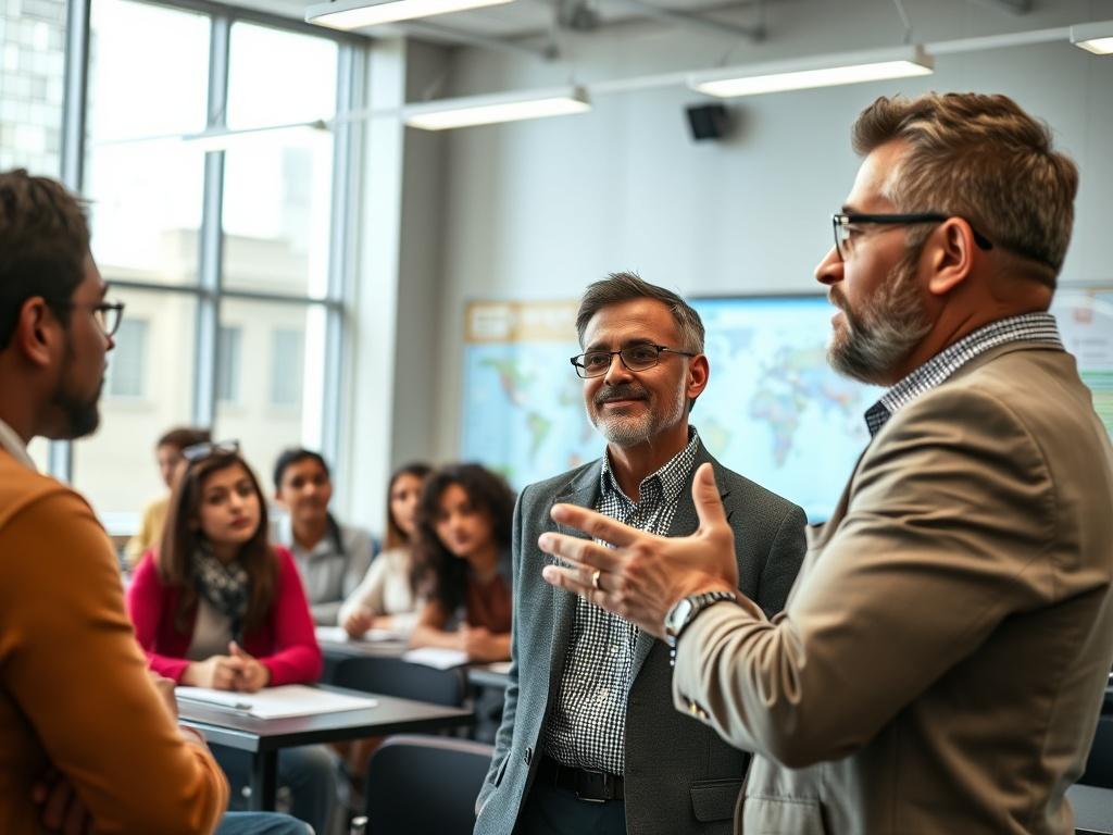 A focused shot of an international professional training session, showing
