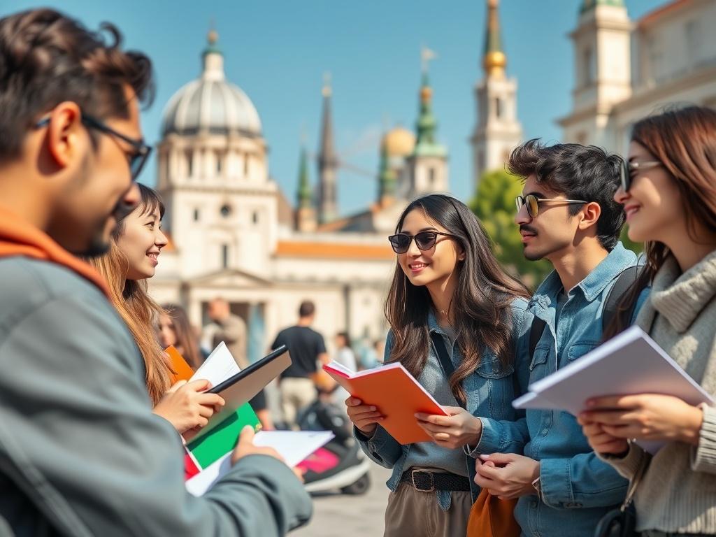 A vibrant image of a group of students exploring a