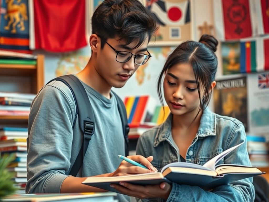 A realistic close up shot of a student studying in