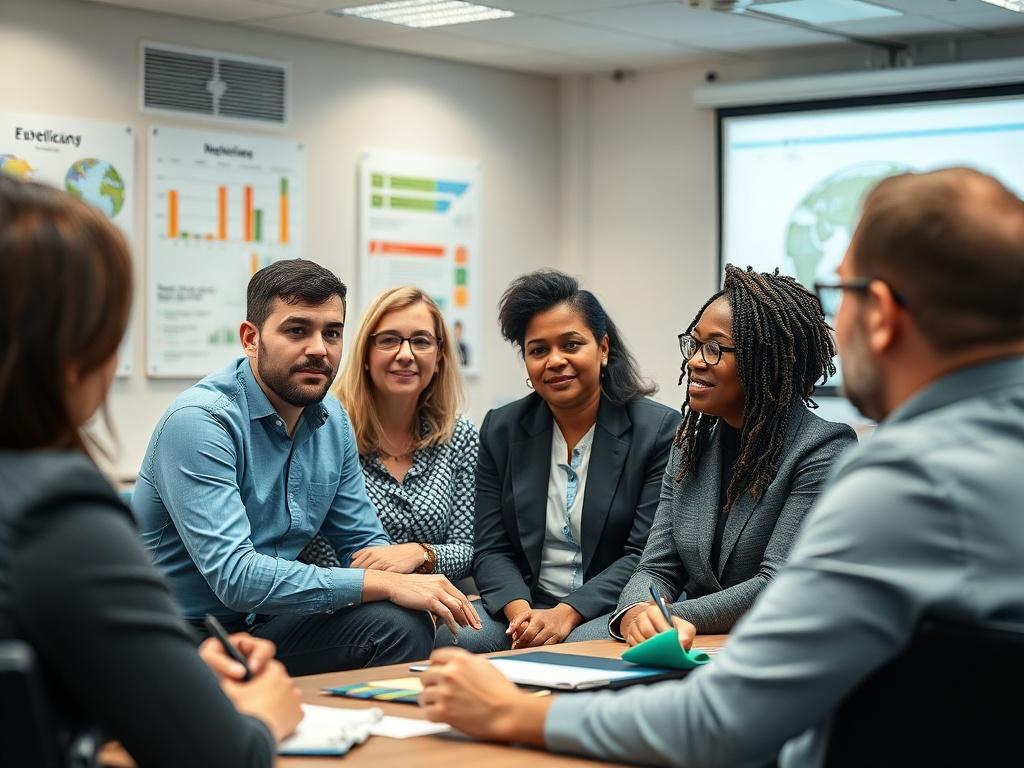 A close up shot of a diverse group of professionals