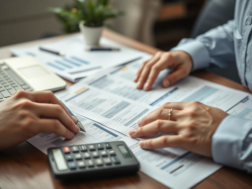 A close up shot of a professional accountant analyzing financial