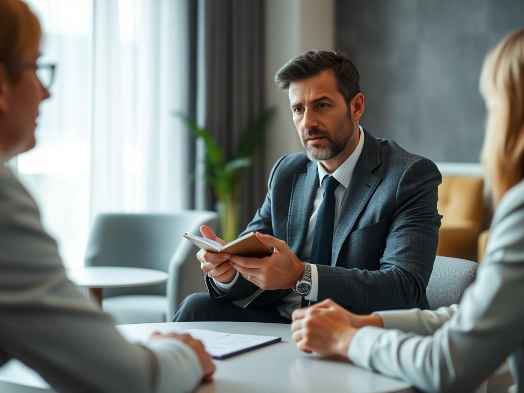 A close up shot of a mediator facilitating a discussion