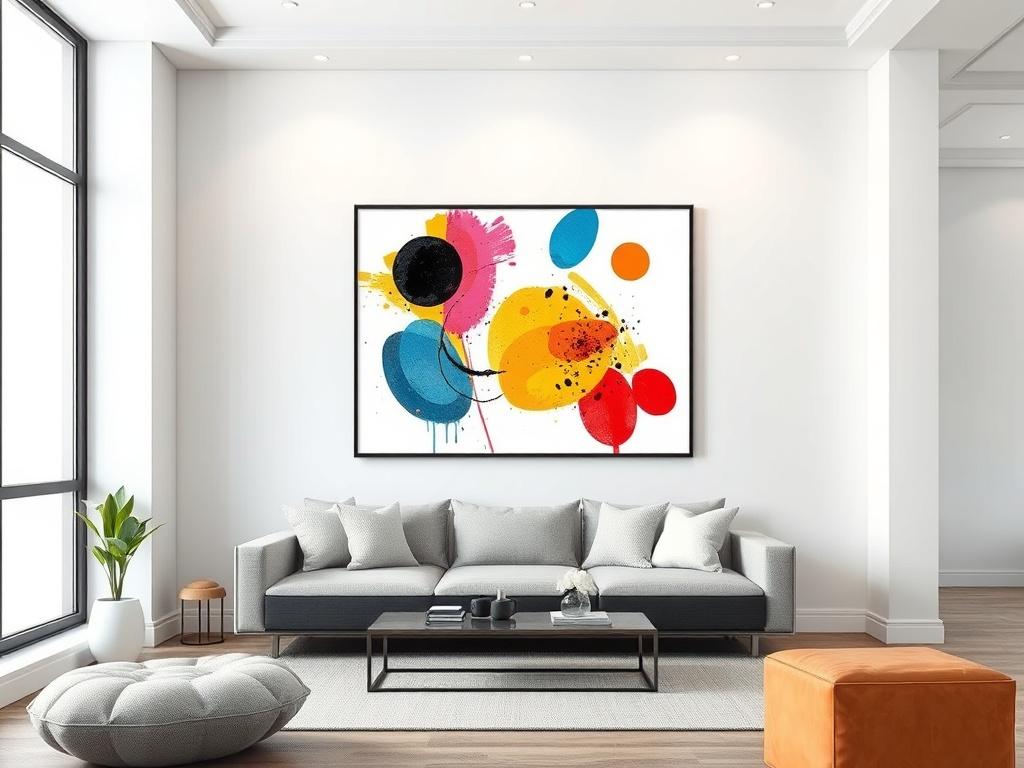 A vibrant digital art print featuring abstract shapes and bold