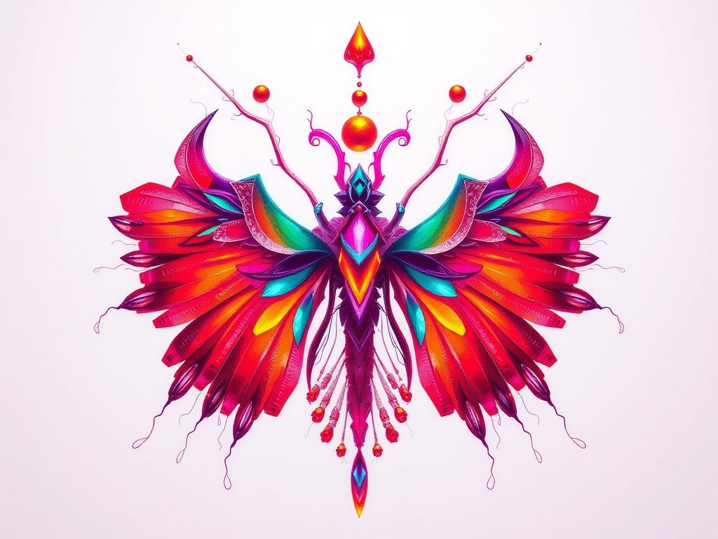 A stunning digital artwork featuring vibrant colors and intricate details. The composition should have a central subject that stands out against a minimalist background, showcasing the depth and creativity of the artwork. The focus should be on clean lines and bold colors, creating an eye-catching piece that draws viewers in.