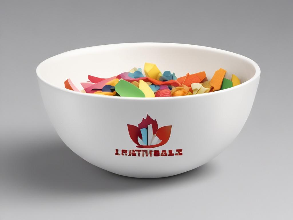 A single biodegradable paper bowl with a vibrant, full color