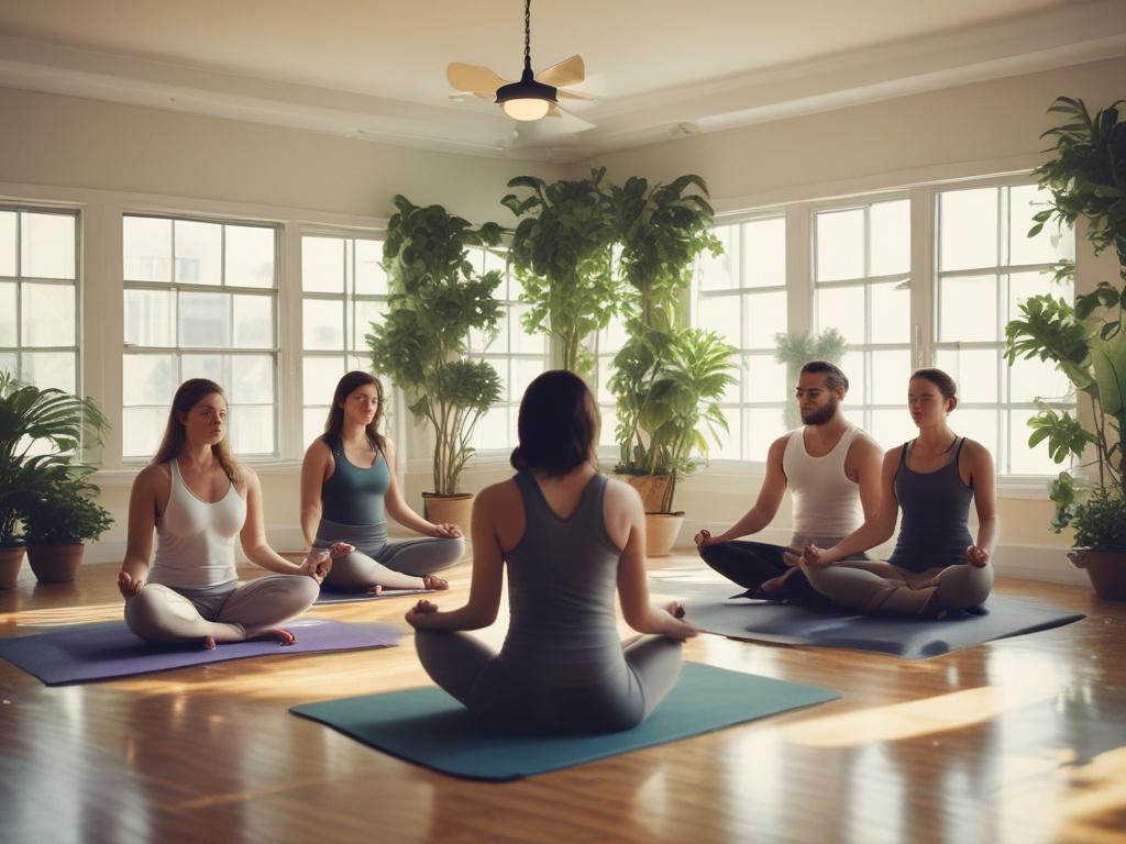 A serene workshop setting featuring a group of individuals seated