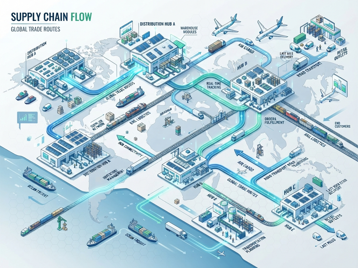 Logistics and supply chain operations illustration