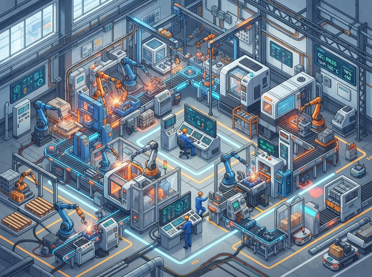 Manufacturing automation and workflow illustration