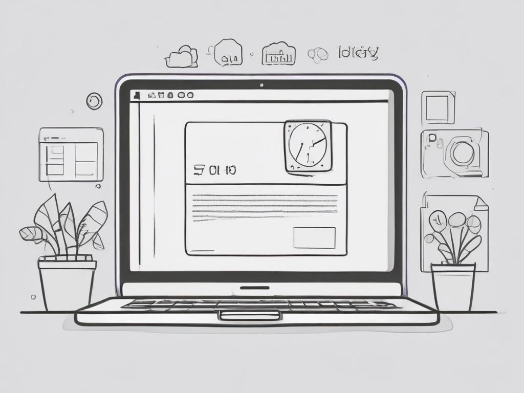 A high-quality illustration of a single subject: a modern laptop screen displaying a clean, user-friendly Shopify website interface. The design features solid black line drawings with highlights in rgb(50, 170, 39). The background is minimalistic and light, emphasizing the laptop and website content clearly and simply.