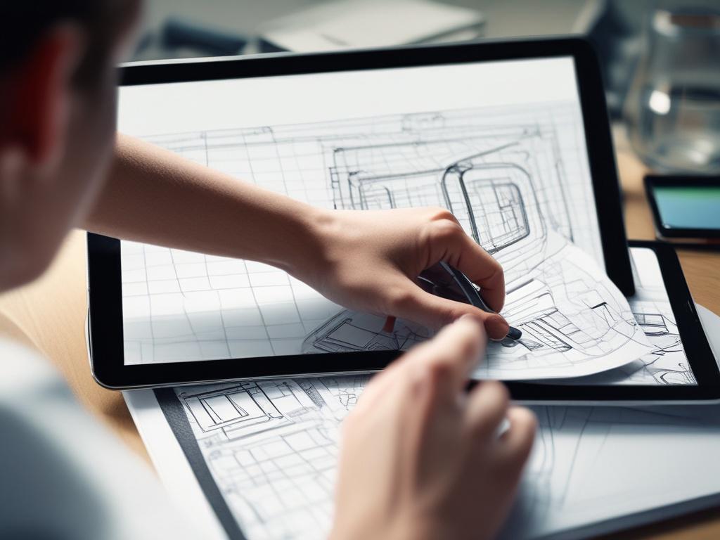 A hyper realistic close up of a designer's hand sketching
