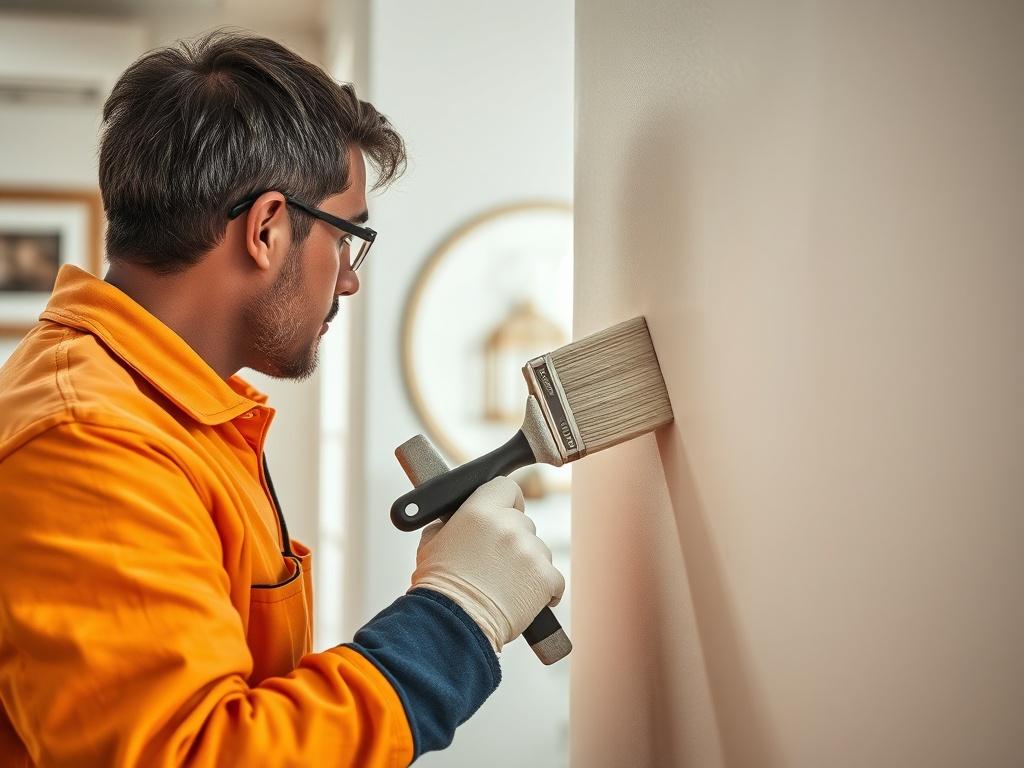 A close up shot of a painter applying the final
