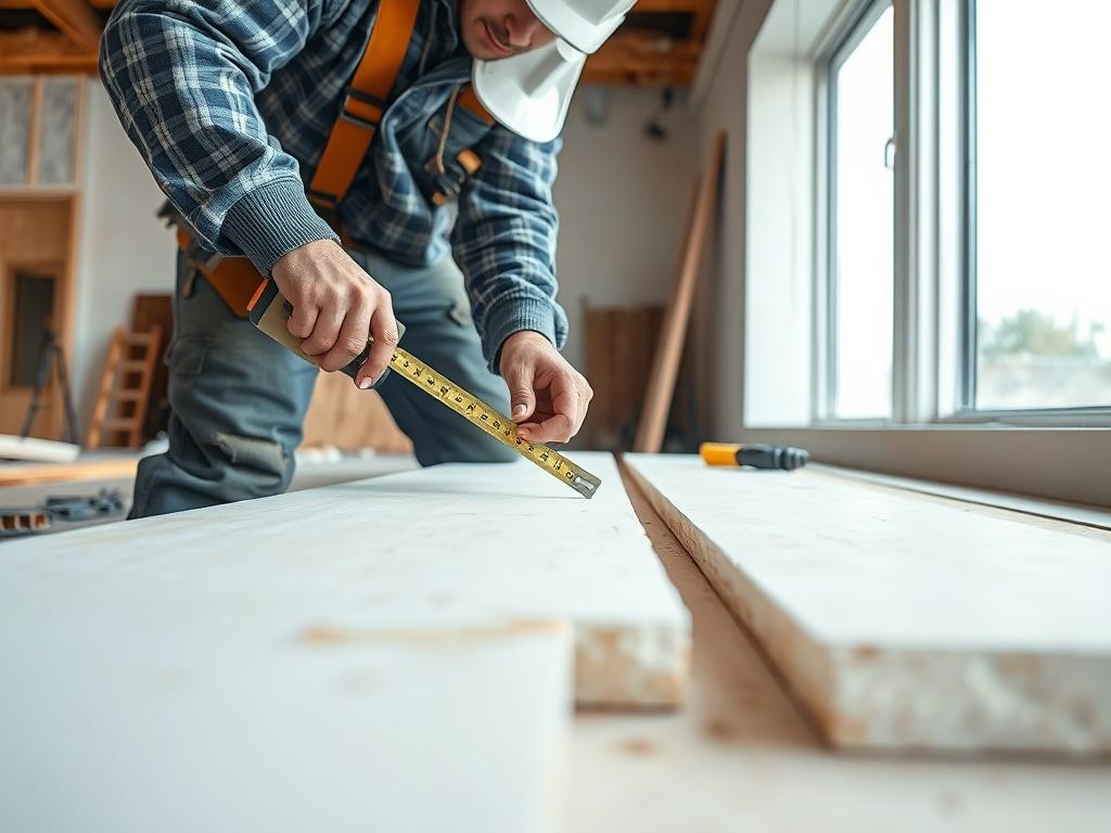 A close up shot of a drywall installation process, with