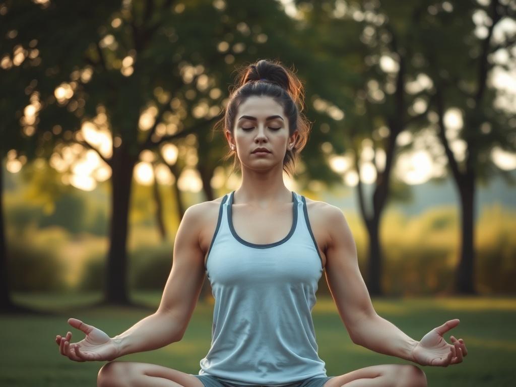 A serene outdoor scene depicting an athlete in a focused