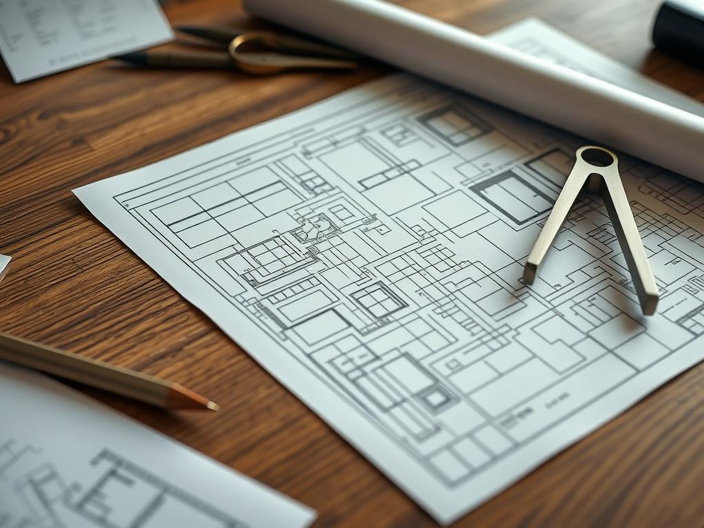 A close up shot of a detailed architectural blueprint on