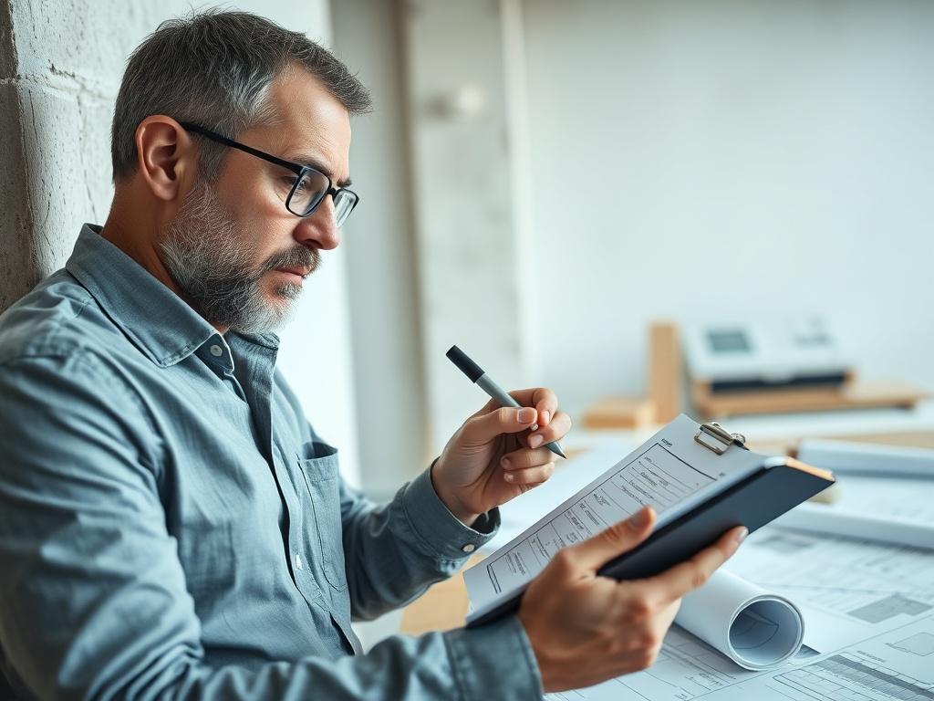 A close up shot of an expert inspecting a building's