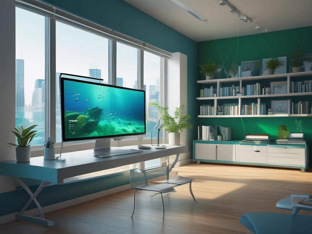 a realistic high resolution of a modern workspace with a