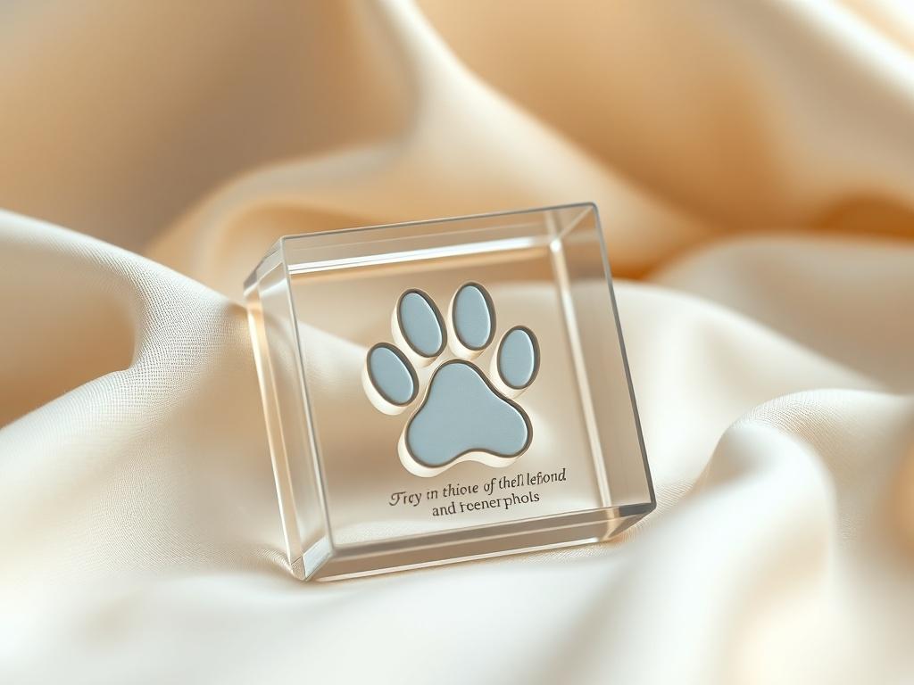 A beautifully crafted memorial keepsake featuring a paw print and