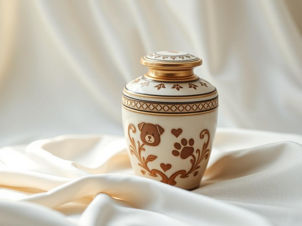 A serene and respectful scene depicting a beautifully personalized urn