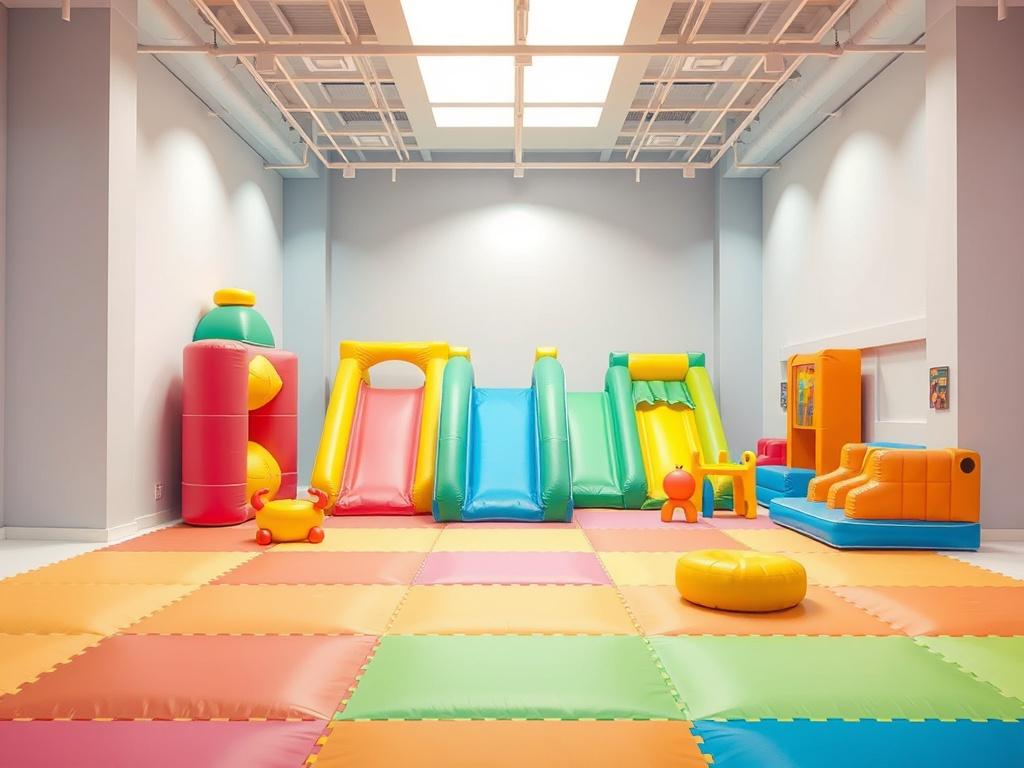 A vibrant, high resolution image showcasing a colorful soft play