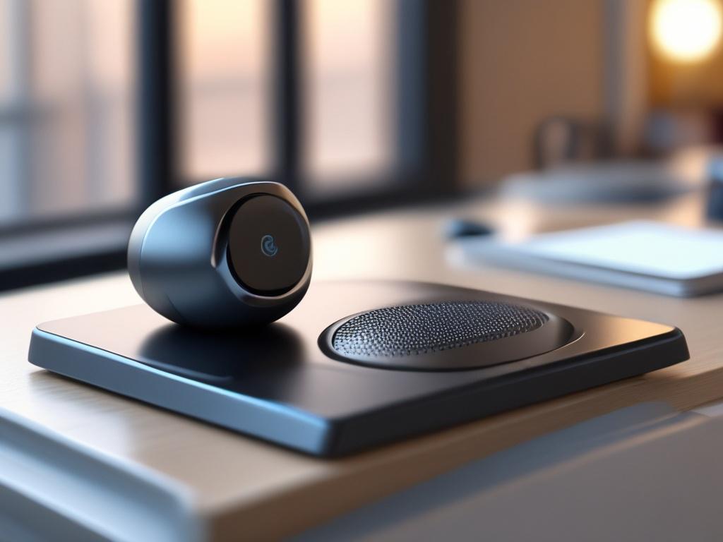 A close up shot of a sleek AI voice machine