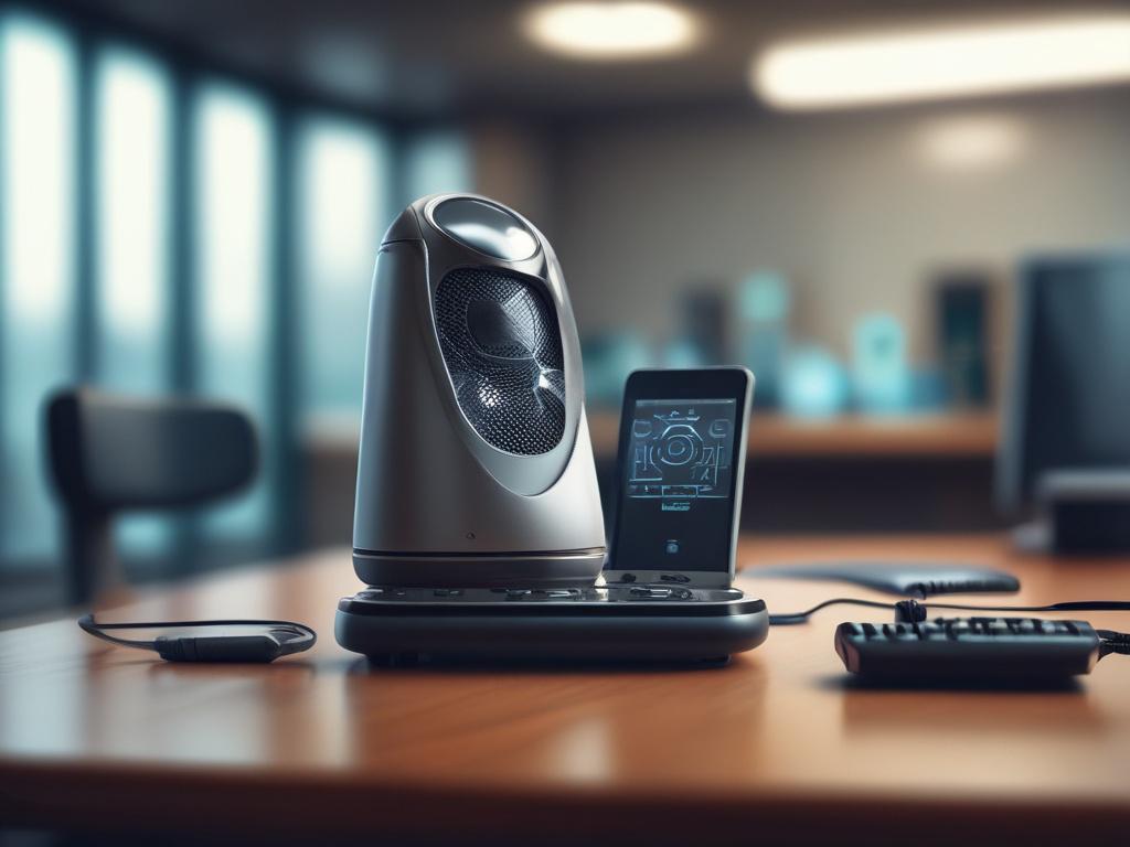 a close up shot of a futuristic AI voice machine