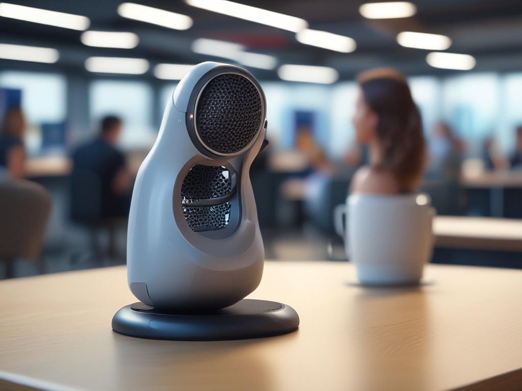 a close up of a sleek AI voice machine interacting