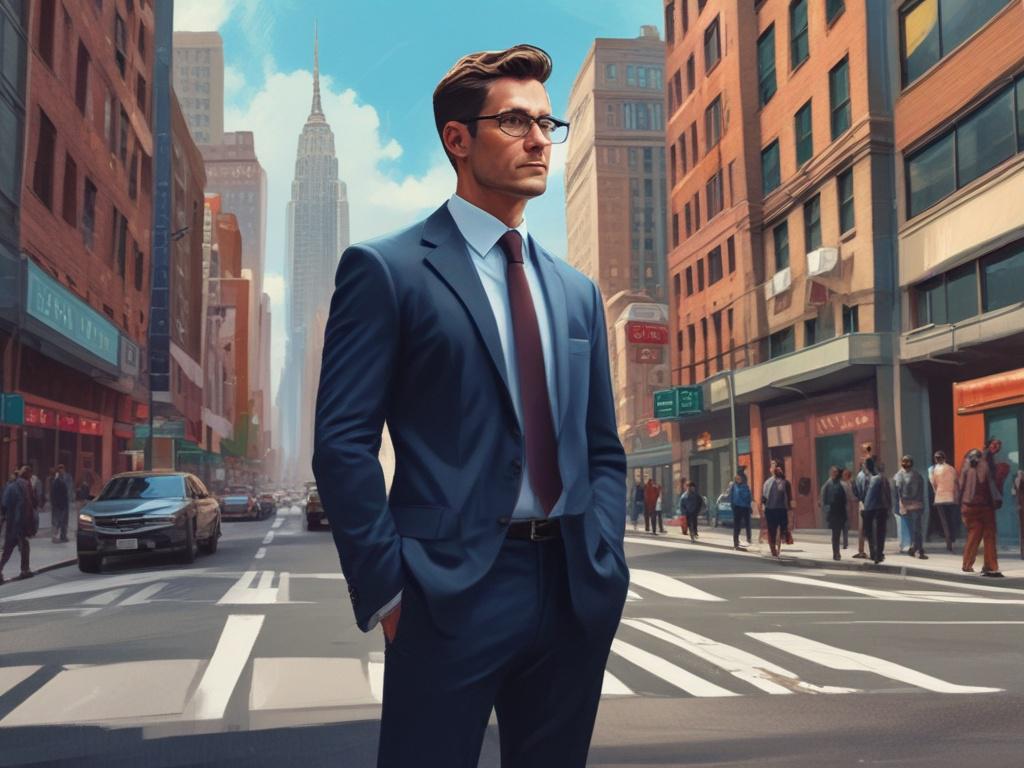 **AI Image Generation Prompt:**

Create a high-quality illustration portraying a determined entrepreneur standing at a digital crossroads, symbolizing the urgency to embrace AI-powered solutions. The subject, a confident business owner wearing a professional outfit, gazes intently toward a bright, futuristic skyline that suggests progress and opportunity. On one side of the crossroads, envision a dull, traditional office environment with a flickering phone and stacks of paperwork, representing the slow and 